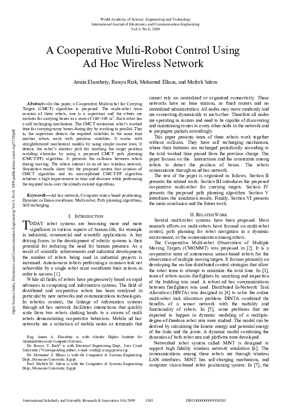 (PDF) A Cooperative Multi-Robot Control Using Ad Hoc Wireless Network ...