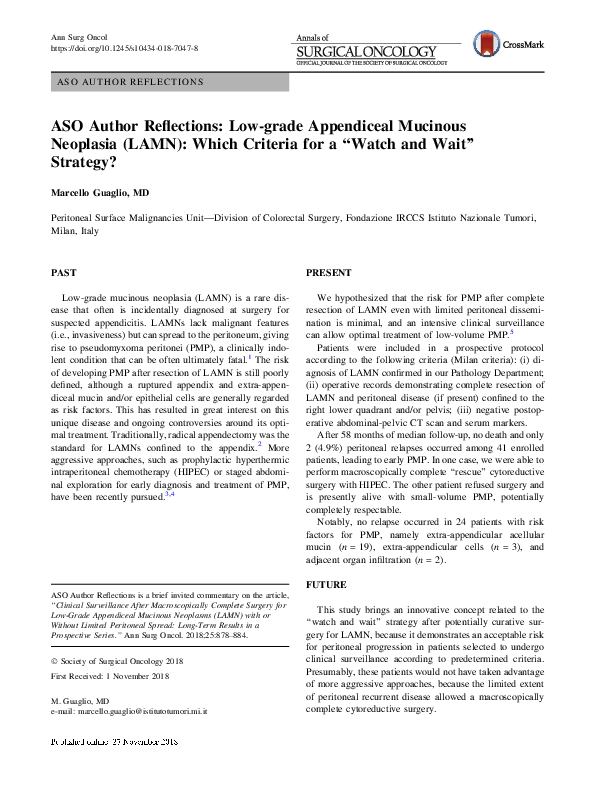 (PDF) ASO Author Reflections: Low-grade Appendiceal Mucinous Neoplasia ...