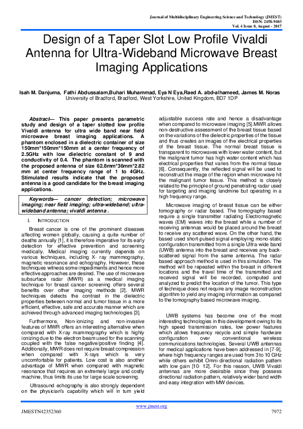 (PDF) Design of a Taper Slot Low Profile Vivaldi Antenna for Ultra ...