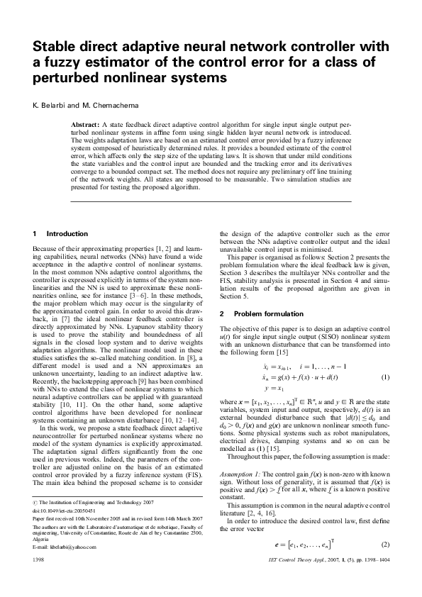 (PDF) Stable direct adaptive neural network controller with a fuzzy ...