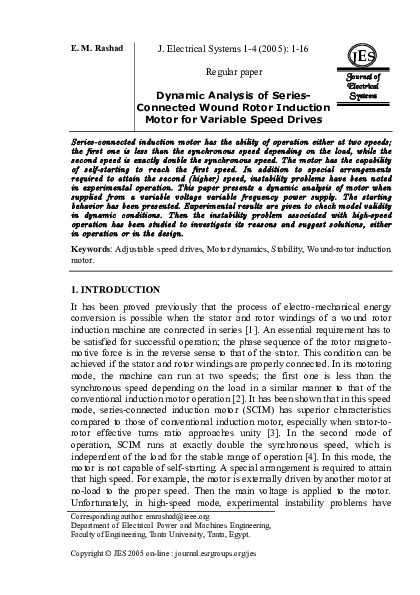 (PDF) Dynamic Analysis of Series-Connected Wound Rotor Induction Motor ...