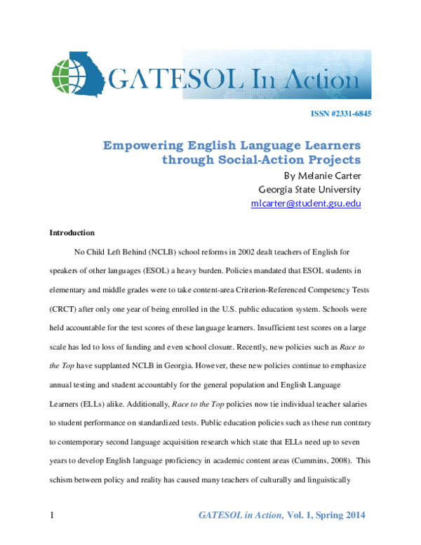 (PDF) Empowering English Language Learners through Social-Action Projects