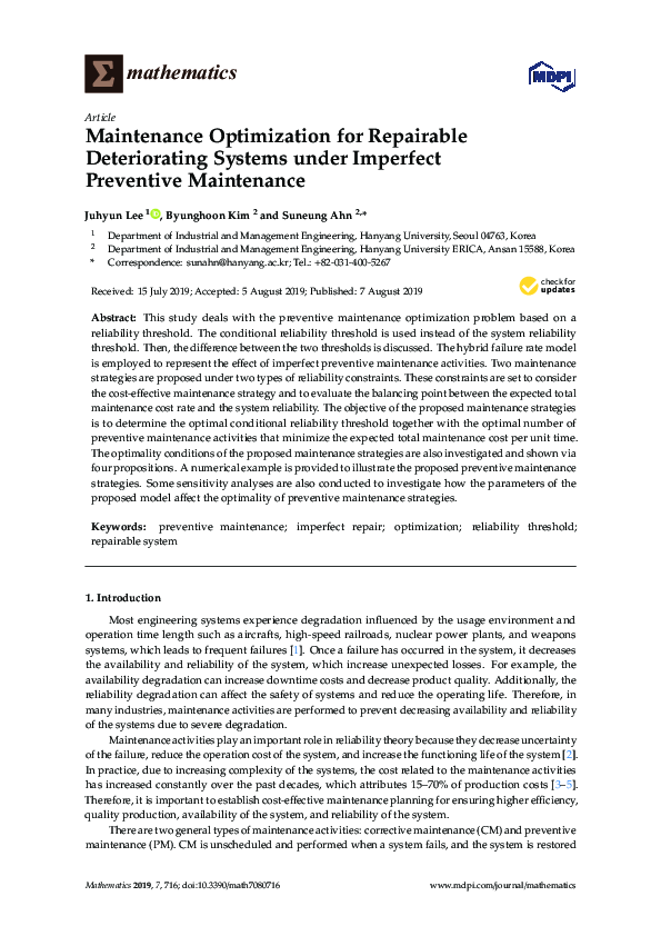 (PDF) Maintenance Optimization for Repairable Deteriorating Systems ...