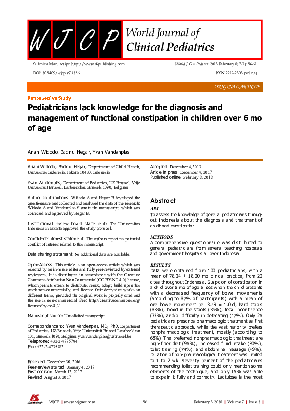(PDF) Pediatricians lack knowledge for the diagnosis and management of ...