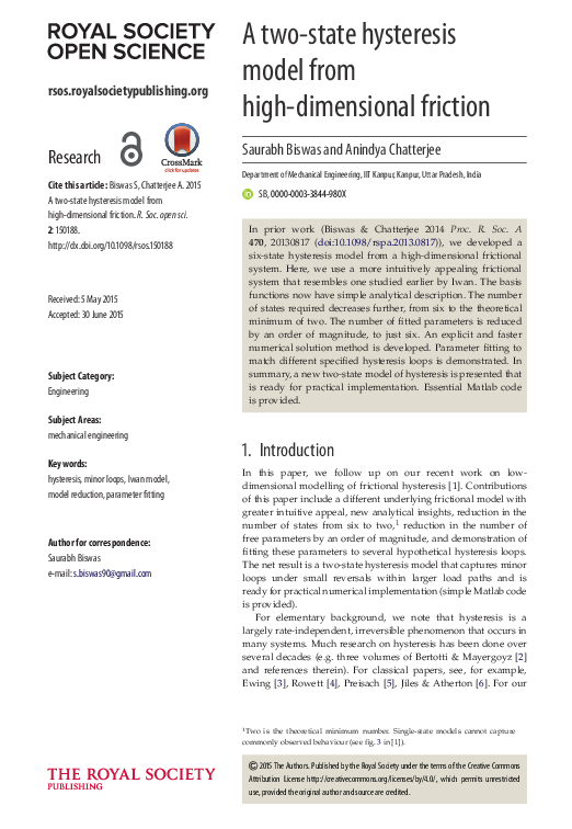 (PDF) A two-state hysteresis model from high-dimensional friction