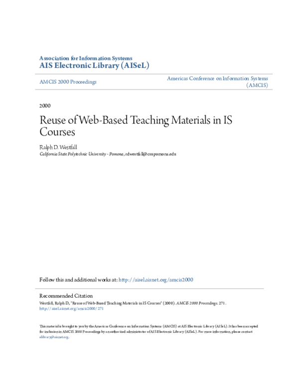 (PDF) Reuse of Web-Based Teaching Materials in IS Courses