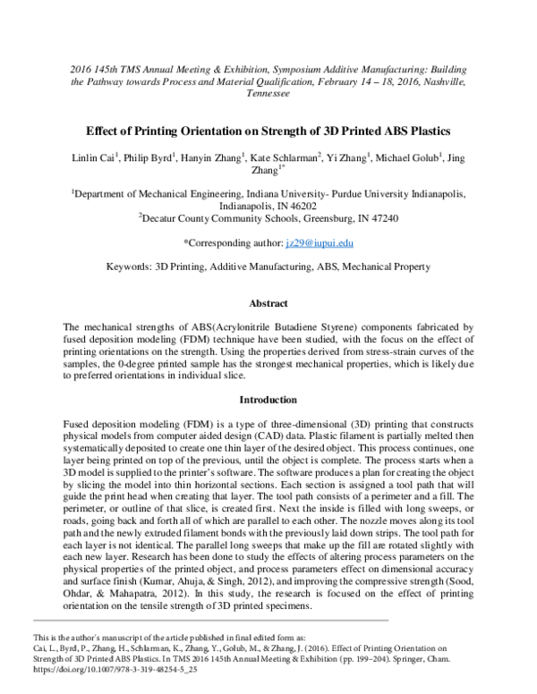 (PDF) Effect of Printing Orientation on Strength of 3D Printed ABS ...
