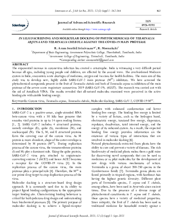 (PDF) In Silico Screening and Molecular Docking of Phytochemicals of ...