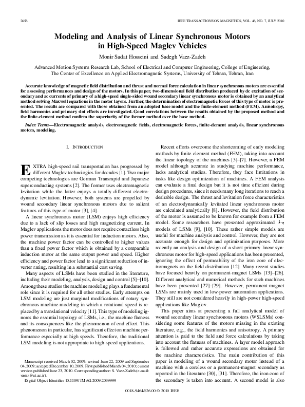 (PDF) Modeling and Analysis of Linear Synchronous Motors in HighSpeed