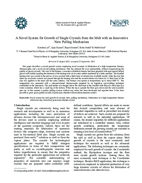 (PDF) A Novel System for Growth of Single Crystals from the Melt with ...