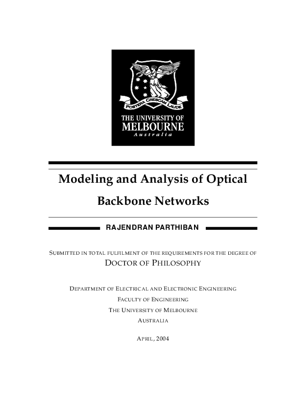 (PDF) Modeling and Analysis of Optical Backbone Networks