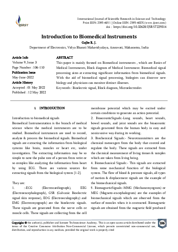 (PDF) Introduction to Biomedical Instruments