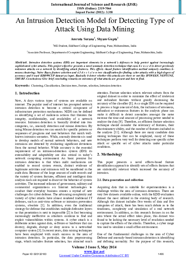 (PDF) An Intrusion Detection Model for Detecting Type of Attack Using ...