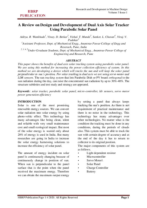 (PDF) A Review on Design and Development of Dual Axis Solar Tracker ...