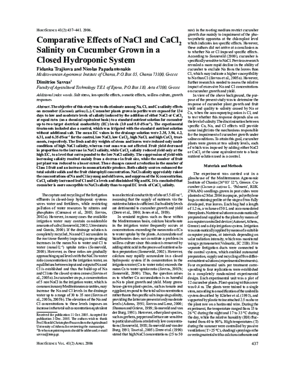 (PDF) Comparative Effects of NaCl and CaCl2 Salinity on Cucumber Grown ...