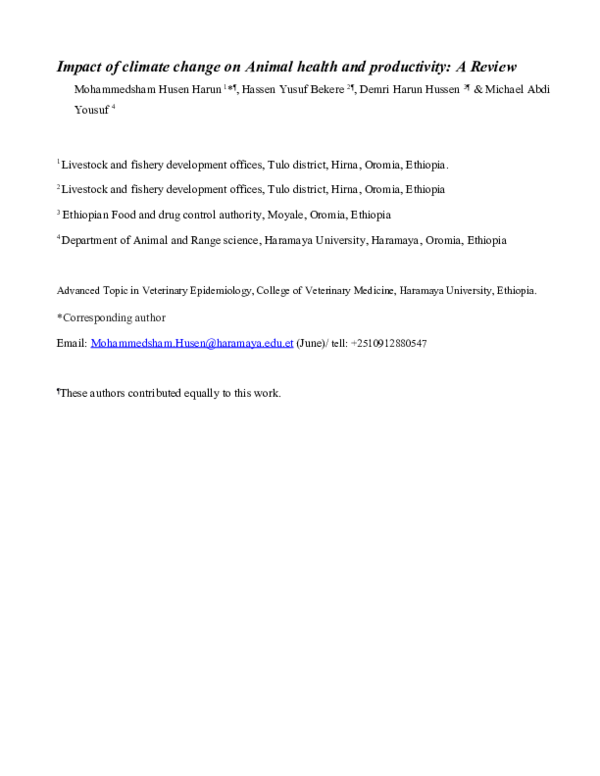 (DOC) Impact of climate change on Animal health and productivity: A Review