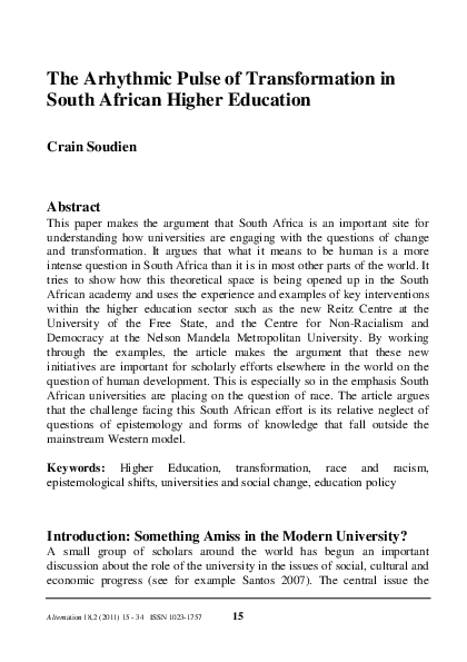 (PDF) Interrogating Transformation in South African Higher Education