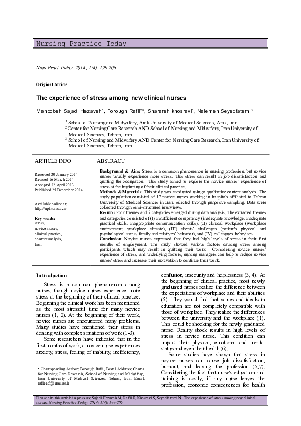 (PDF) The Experience of Stress among New Clinical Nurses
