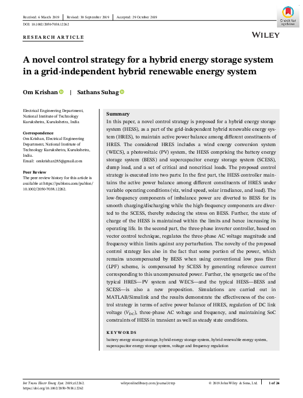 (PDF) A novel control strategy for hybrid energy storage system to ...