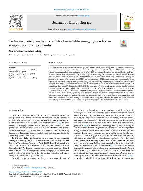 (PDF) Techno-economic analysis of a hybrid renewable energy system for ...