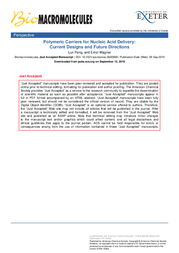(PDF) Polymeric Carriers for Nucleic Acid Delivery: Current Designs and ...