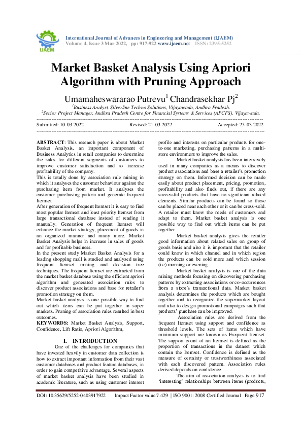 (PDF) Market Basket Analysis Using Apriori Algorithm with Pruning Approach