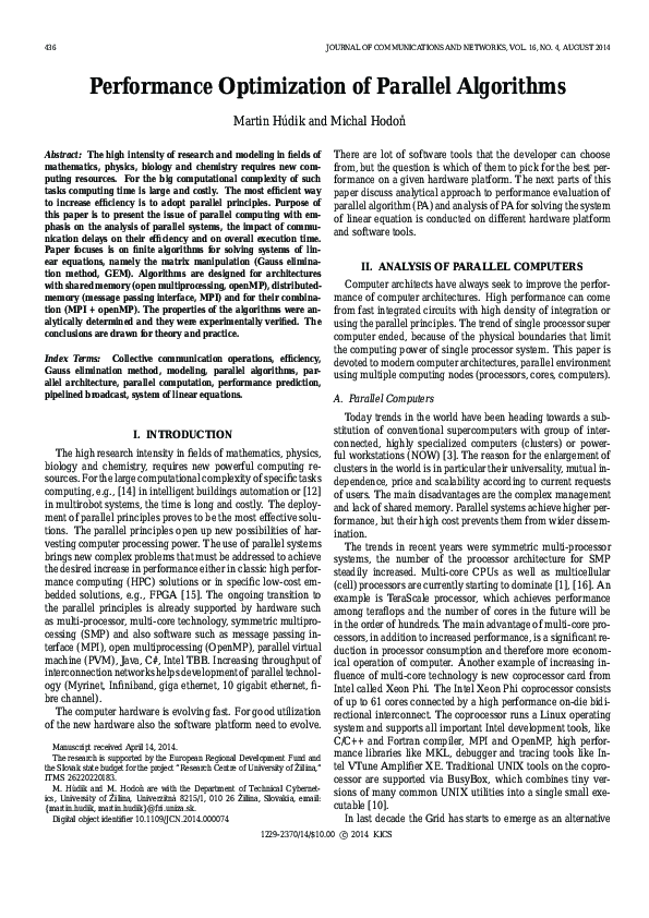 (PDF) Performance optimization of parallel algorithms