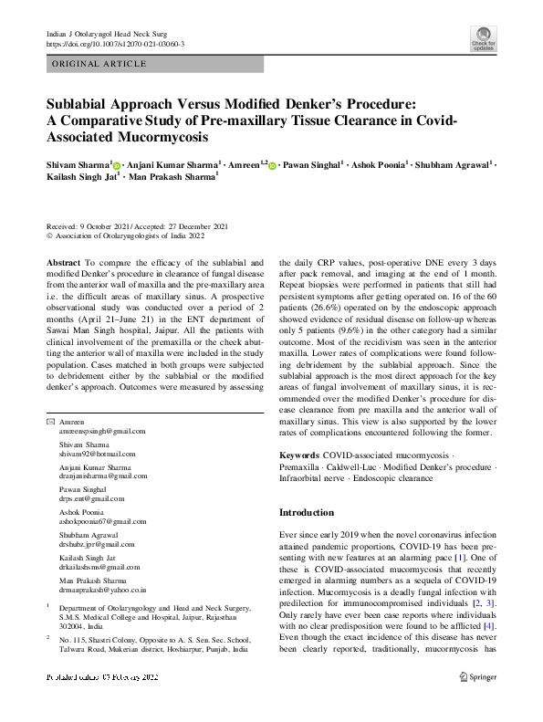 (PDF) Sublabial Approach Versus Modified Denker’s Procedure: A ...
