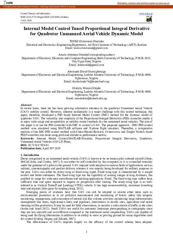 (PDF) Internal Model Control Tuned Proportional Integral Derivative for ...