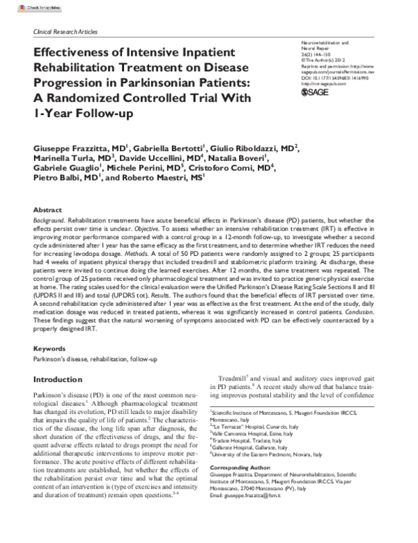 (PDF) Effectiveness of Intensive Inpatient Rehabilitation Treatment on ...
