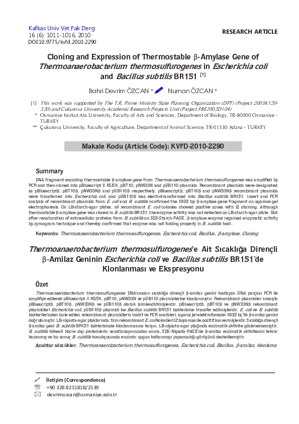 (PDF) Cloning and Expression of Thermostable β-Amylase Gene of ...