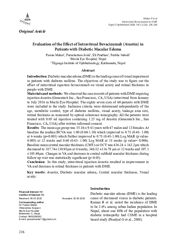 (PDF) Evaluation of the Effect of Intravitreal Bevacizumab (Avastin) in ...