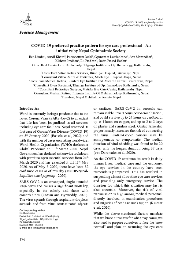 (PDF) COVID-19 preferred practice pattern for eye care professional ...