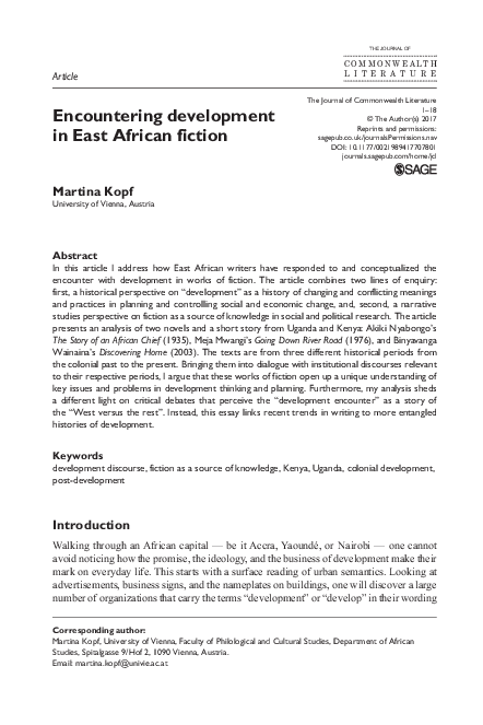 (PDF) Encountering development in East African fiction