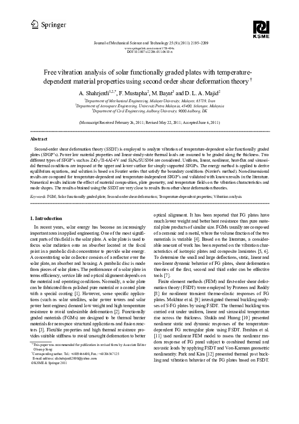 (PDF) Free vibration analysis of solar functionally graded plates with ...
