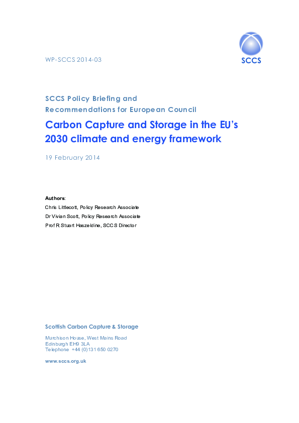 (PDF) Carbon Capture and Storage in the EU’s 2030 climate and energy ...