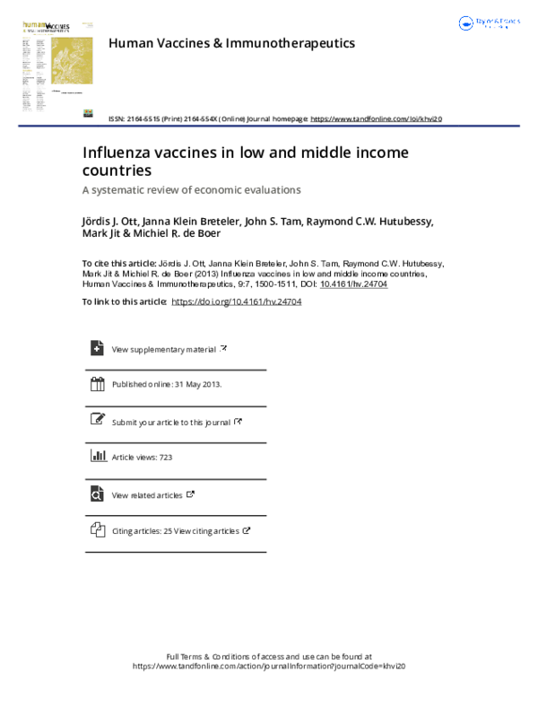 (PDF) Influenza vaccines in low and middle income countries
