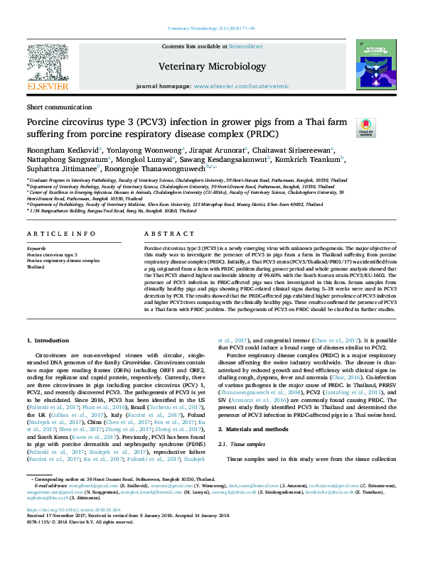 (PDF) Porcine circovirus type 3 (PCV3) infection in grower pigs from a ...