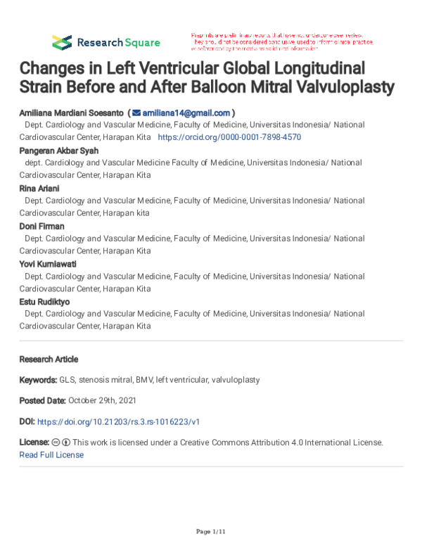 (PDF) Changes in Left Ventricular Global Longitudinal Strain Before and ...