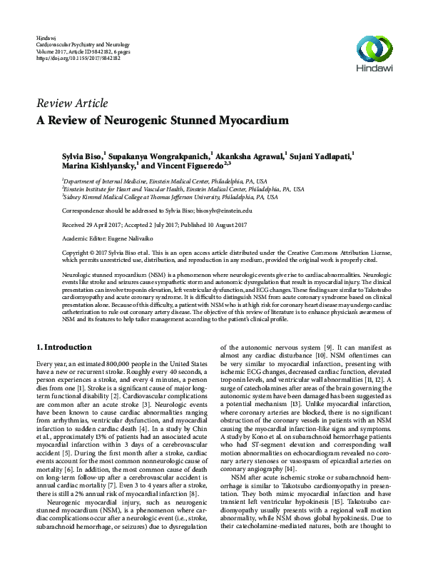  PDF A Review Of Neurogenic Stunned Myocardium Vincent Figueredo