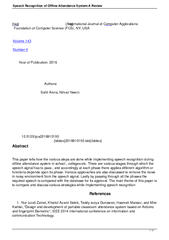 (PDF) Speech Recognition of Offline Attendance System:A Review