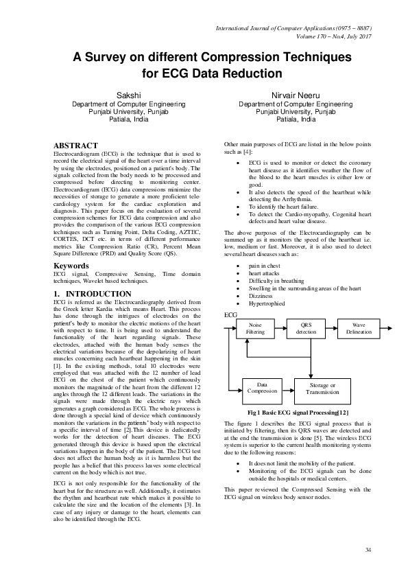 (PDF) A Survey on different Compression Techniques for ECG Data Reduction