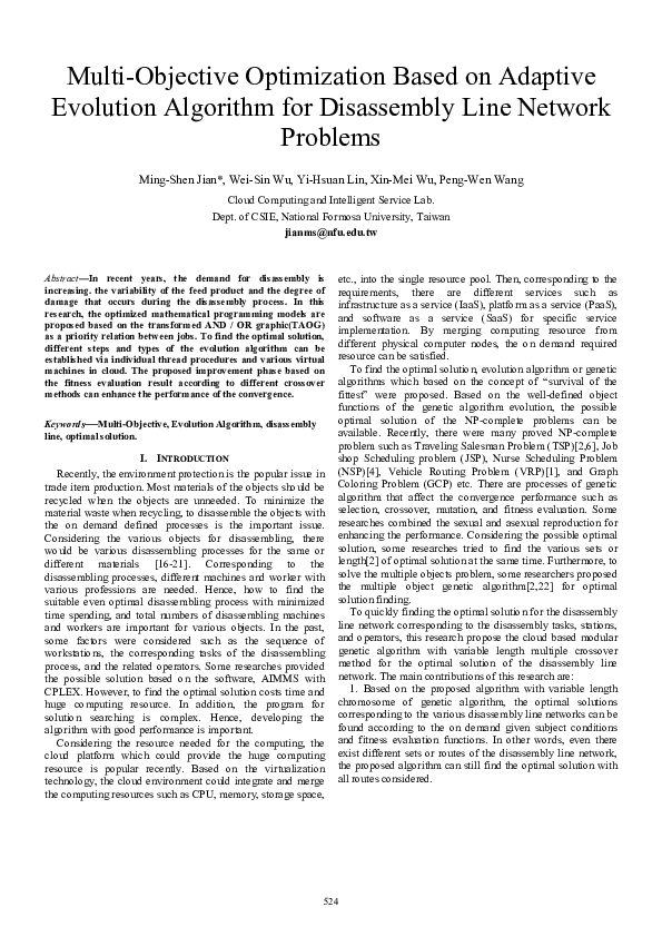 (PDF) Multi-Objective Optimization Based on Adaptive Evolution ...