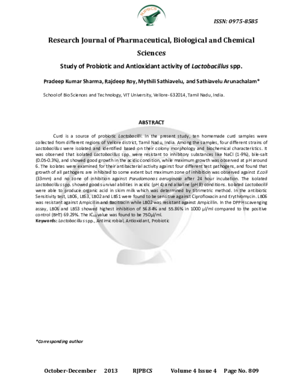 (PDF) Sciences Study of Probiotic and Antioxidant activity of ...