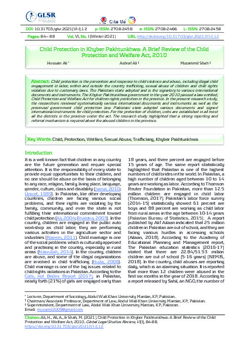 (PDF) Child Protection in Khyber Pakhtunkhwa: A Brief Review of the ...