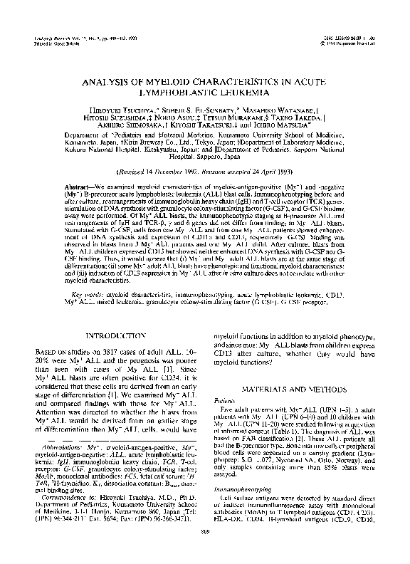 (PDF) Analysis of myeloid characteristics in acute lymphoblastic leukemia