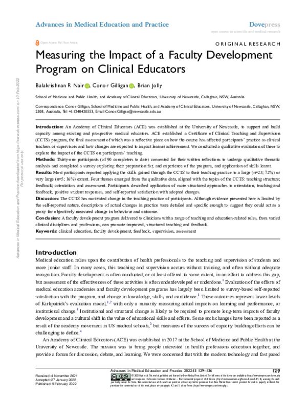 (PDF) Measuring the Impact of a Faculty Development Program on Clinical ...