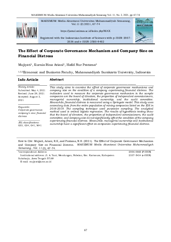 (PDF) The Effect of Corporate Governance Mechanism and Company Size on ...