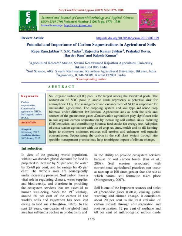 (PDF) Potential and Importance of Carbon Sequestrations in Agricultural ...