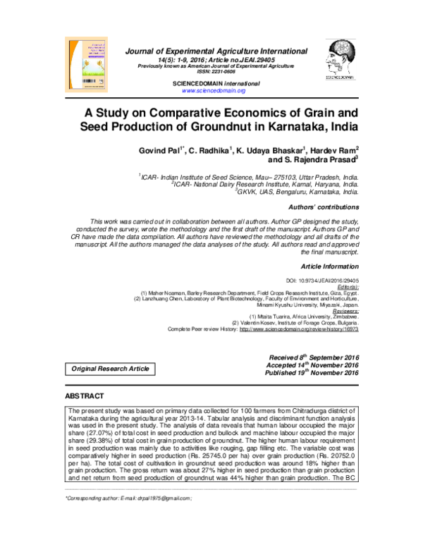 (PDF) A Study on Comparative Economics of Grain and Seed Production of ...